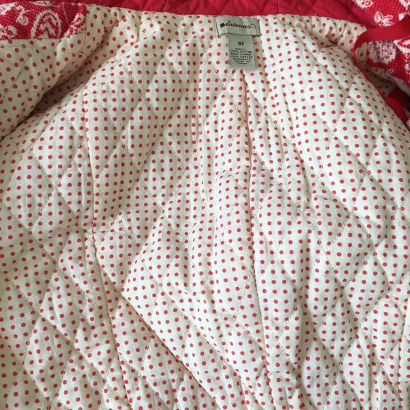 ELEVENSES Anthropologie Textured Red White Floral Polka Dot Lined Hooded Jacket - Picture 3 of 16